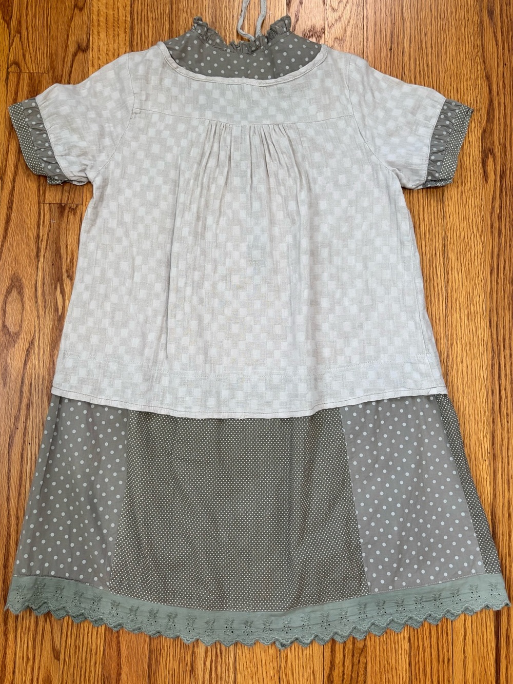 Vintage 90's boho slouchy cottage colorblock short sleeve layered mini dress - Picture 14 of 14